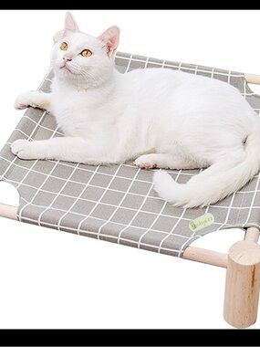 Amazon Navy Blue Grid Elevated Cat Hammock Bed